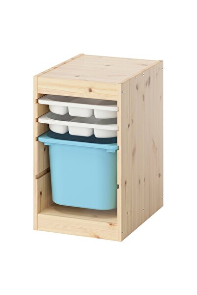 Generic وحدة تخزين TROFAST مع صندوق/صواني، خشب صنوبر أبيض فاتح مصبوغ باللون ا...