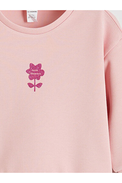 LC Waikiki Pink Flower Printed Girls Soft Touch Sweatshirt and Sweatpants