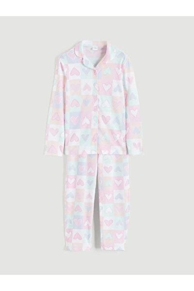 LC Waikiki White Shirt Collar Girls Pajama Set