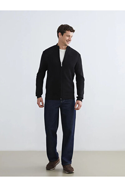 LC Waikiki Black Standard Fit Stand Collar Men's Knitwear Cardigan