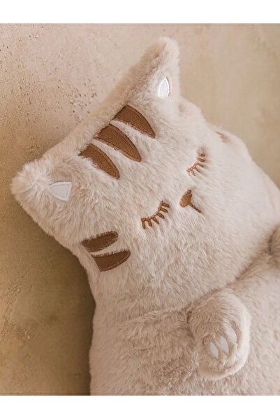 LC Waikiki Beige Plush Filled Cat Doll Throw Pillow 57 cm