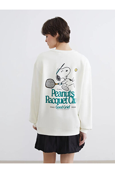 LC Waikiki Beige Snoopy Printed Oversize Women's Thick Sweatshirt