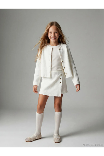 LC Waikiki Tweed pentru fete cu talie elastică ecru fustă pantalon scurtă