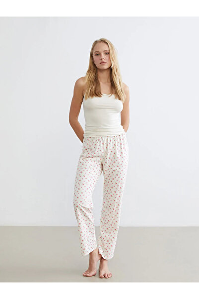 LC Waikiki Ecru Elastic Waist Floral Women's Pajama Bottoms