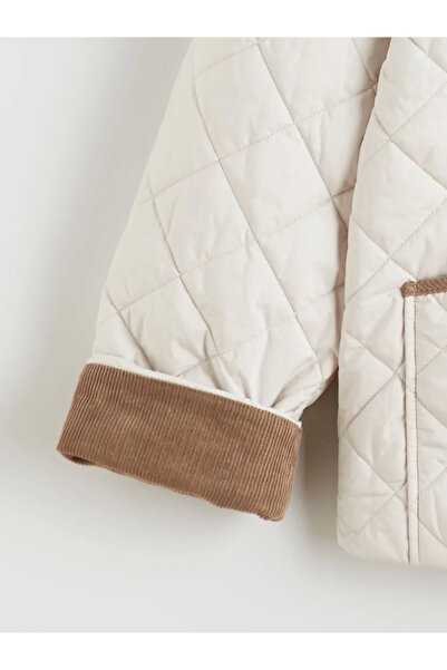 LC Waikiki Beige Velvet Shirt Collar Quilted Women's Puffer Jacket