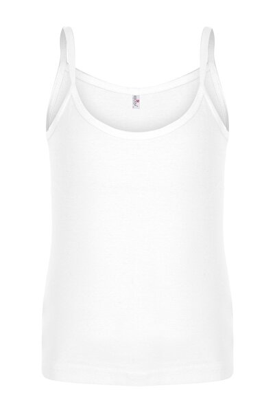 Erdem Kız Çocuk Beyaz %100 Pamuklu İp Askılı 6'lı Paket Ribana Atlet 4055