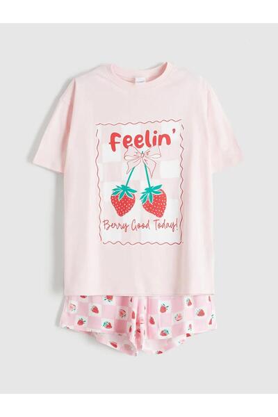 LC Waikiki Pink Printed Girls' Shorts Pajama Set (S6)