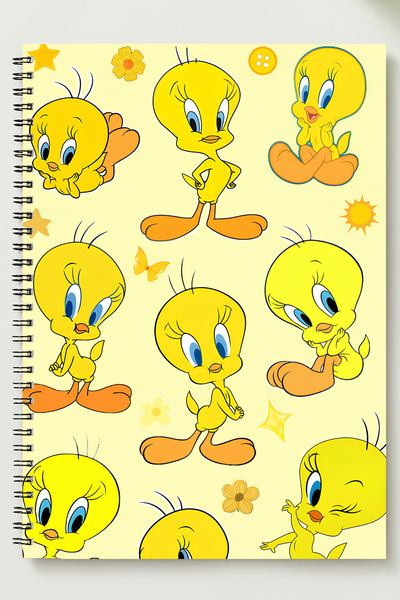 BLACKONECLASS TWEETY TEMALI A5 Metal Spiralli Çizgisiz kalın bristol Kapak TW...