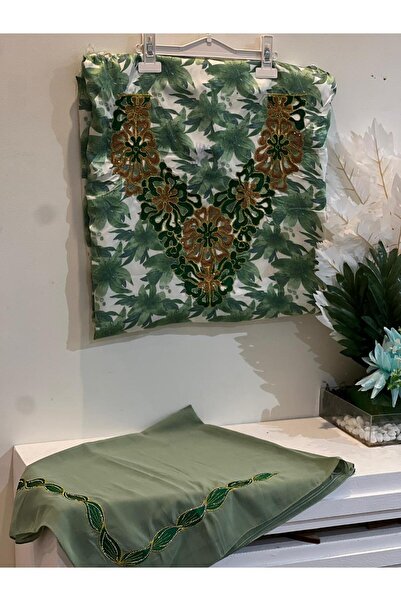 REHAM Emirati-style embroidered Silk fabric with a matching veil for the ches...