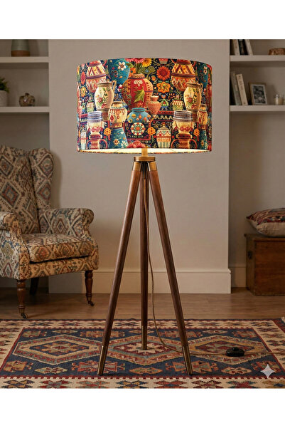 Otay Living Etnik Vazo Desenli Kumaş Lambader Başlığı ( Sadece Başlık )