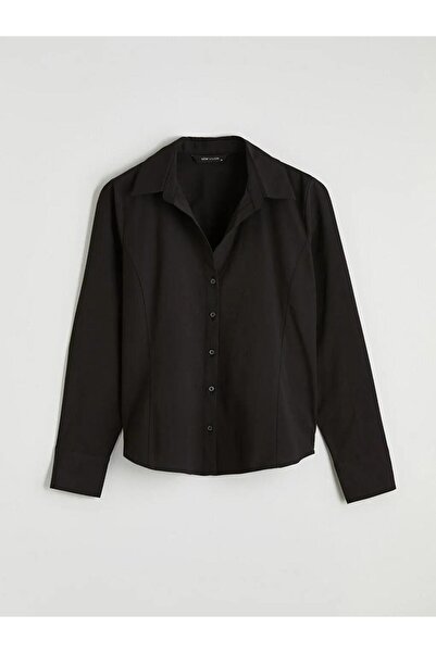 LC Waikiki Μαύρο γυναικείο πουκάμισο στενής γραμμής (S6)