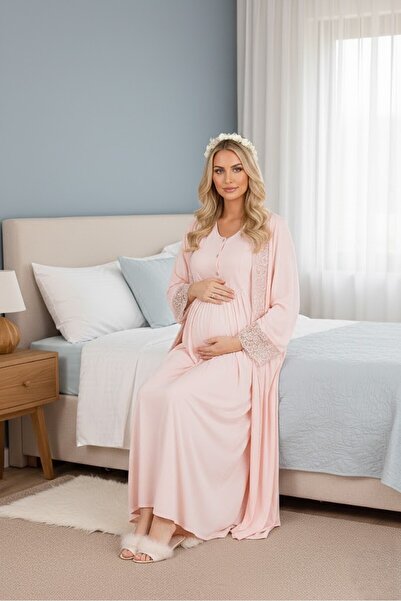 PREGNANT WORLD New Season Powder Shawl Collar Long Sleeve Lace Design Full Le...