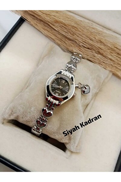 Brality MİNİMAL MODEL SİYAH Renk Kadran - Kalp Charmlı Pinterest Gümüş Renk K...