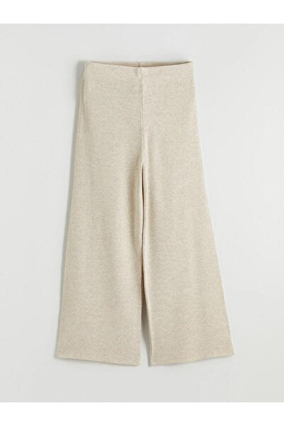 LC Waikiki Beige Elastic Waist Wide Leg Women's Knitwear Trousers (S6)