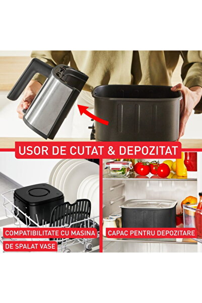 TEFAL Friteuza cu aer cald Easy Fry Silence EY552DE0, 1670W, 5L, 10 programe ...
