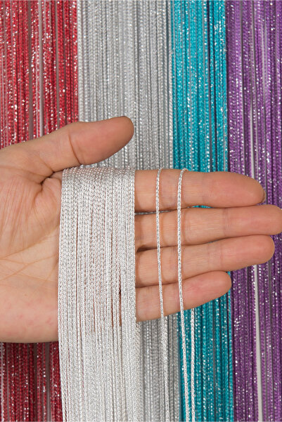 ELDA EV TEKSTİLİ Gümüş Beyaz Simli İnce Zincir Serisi İp Perde Kornişe Hazır ...