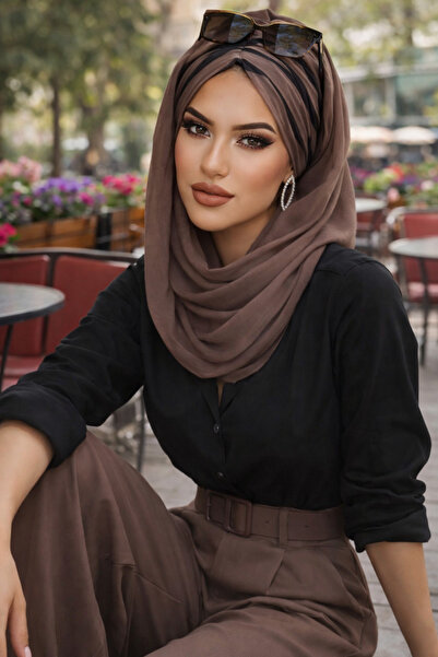 Aişe tesettür Vizon Zebra Feminen Desenli Hazır Şal