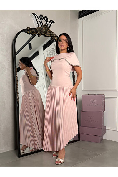 Warazan Soft pleated two-piece dress with crystal embellishments