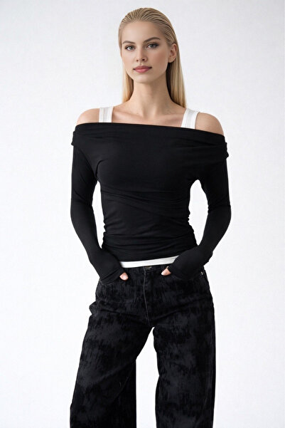 LOOSH Kadın Gri Çift Katman Askılı Bluz