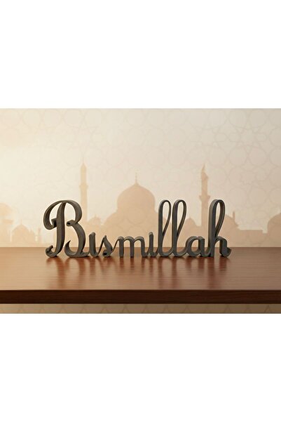 Butikİncebelli Bismillah Yazılı Dekoratif Masa Üstü Obje - Antrasit Gri Moder...