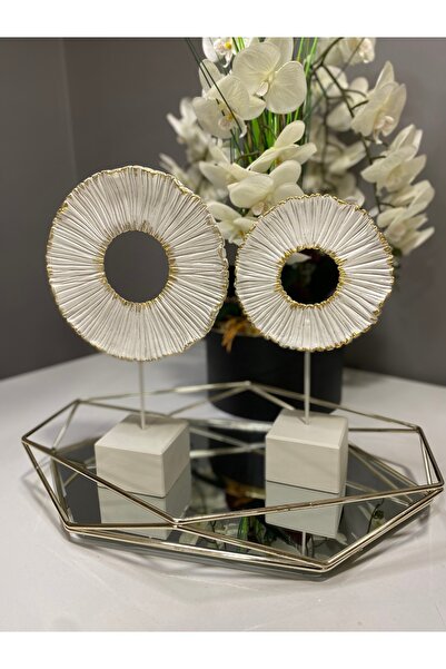 İnci line souvenırs Lüks Beyaz Halka Biblo Seti – Modern Salon ve Konsol Dekoru