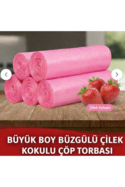 MR.NEJAT 50 ADET ÇİLEK KOKULU BÜYÜK BOY BÜZGÜLÜ ÇÖP TORBASI 65X70 5X10