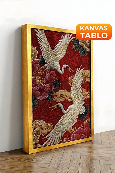 Postifull Duvar Tablosu, Lüks Gold Çerçeveli Kanvas Tablo, Ritüel Serisi, Kuş...