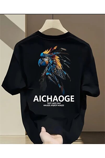 ORVIO Group Stylish Parrot Printed Cotton T-Shirt Daily Casual Modern Style M...