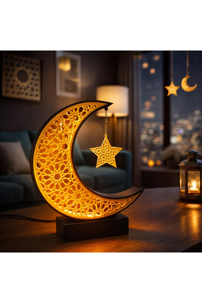 Balera Tasarım Altın Hilal Ramazan Dekor Lamba