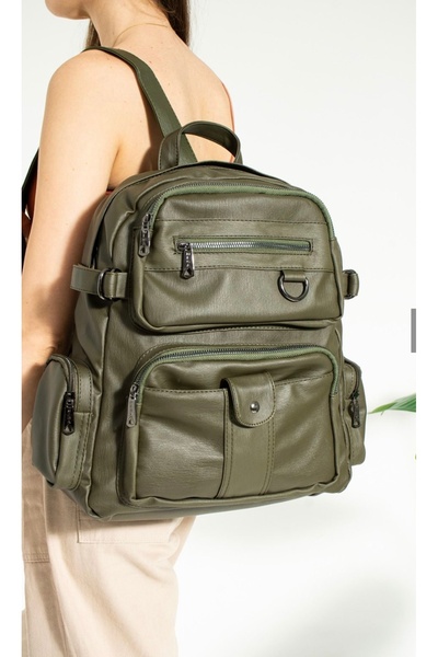 eranora Samilon Multi-Compartment Washed Leather Women's Backpack Green