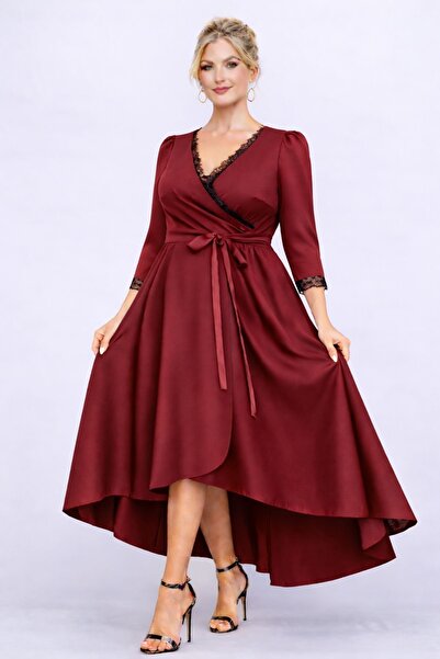 MAG FASHİON Plus Size Dress with Ruffled Collar and Sleeves, Asymmetrical Cut...