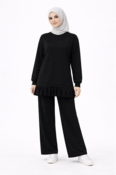 modaserdem Osy Modal Soft Textured Hijab Pleated Set Long Tunic Pants Double ...