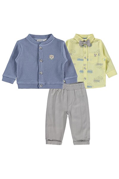 Kumru Papyonlu Hırka 3 Lü 6-18 Ay Takım - Sarı 6-9 Ay