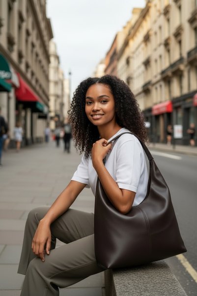Goldies Bag Women's Bitter Brown Oversize Zippered Wide Cut Large Shoulder Bag New York