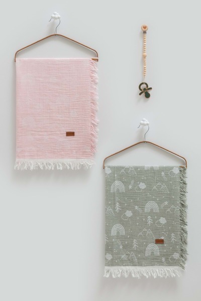 Caramell Basic Boxed Double Muslin Blanket Pacifier Hanger Triple Set-100X120...