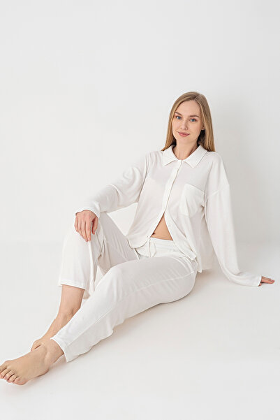 Moon Line Luna Ribana Long Sleeve Shirt Collar Women's Pajama Set