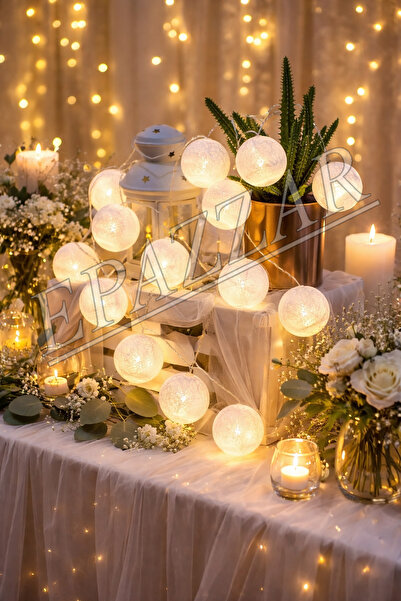 epazzar Beyaz 20 Led Koton Led Işık Özel Günler Süsleme Işığı 20li pilli Dekoratif Işıklandırma