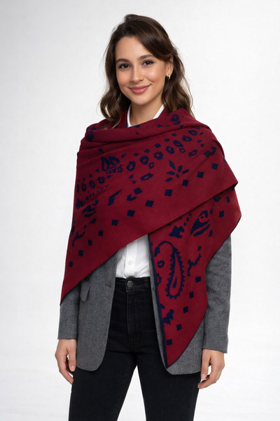 Sebir Moda Patterned Double-Sided Knitwear Triangle Shawl