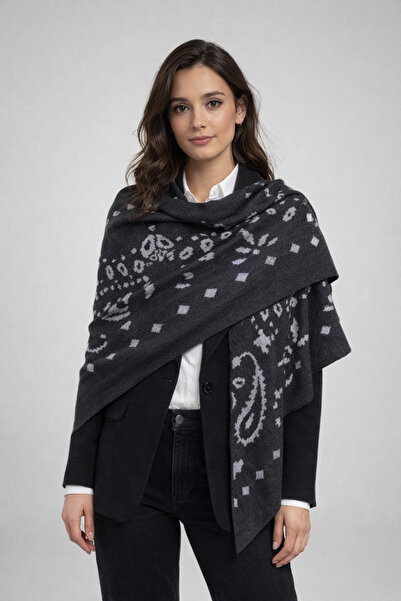 Sebir Moda Patterned Double-Sided Knitwear Triangle Shawl