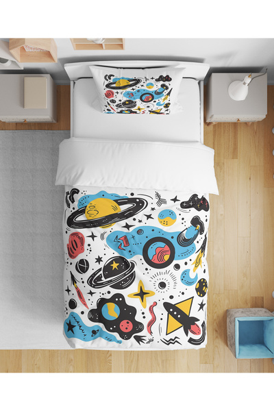 Home Planet Space Patterned 3D Digital Printed Single Duvet Cover Set for You...