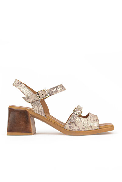 Ziya , Women's Genuine Leather Heeled Sandals 161992Z19030 Gold-Snake