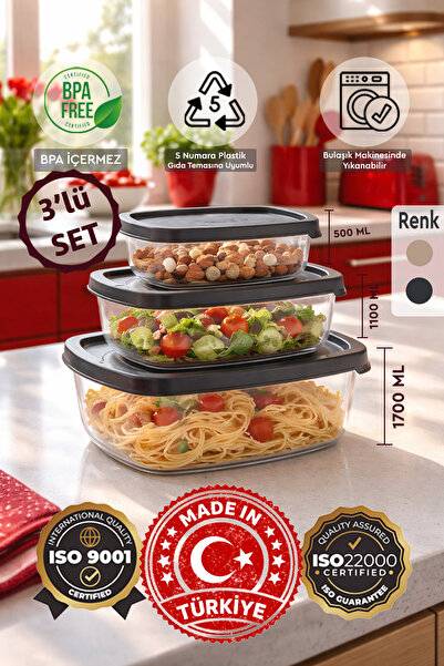 Sunplast 3’lü Şeffaf Saklama Kabı Seti – İç İçe Geçebilen, Sızdırmaz Kapaklı,...