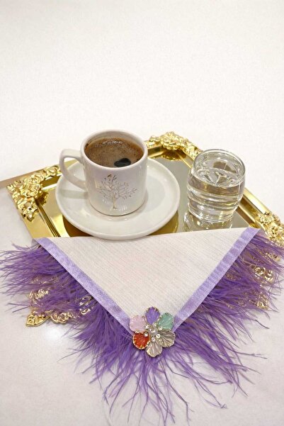 shop Lila Beyaz Zeminli İnce Tüylü Kahve Yanı Sunum Peçetesi