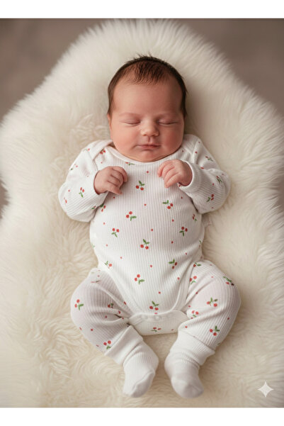 Nayinom Kids 100% Cotton, Soft Texture, Cherry Patterned 2-Piece Baby Girl Bo...