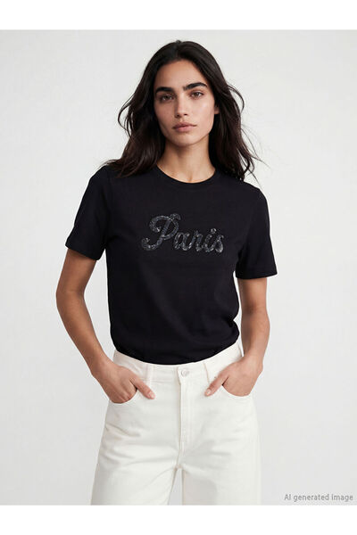 LC Waikiki ΝΕΑ ΣΕΖΟΝ ΑΠΟ ΤΗΝ GÜLİS GİYİM: Μαύρο γυναικείο μπλουζάκι με κεντημ...