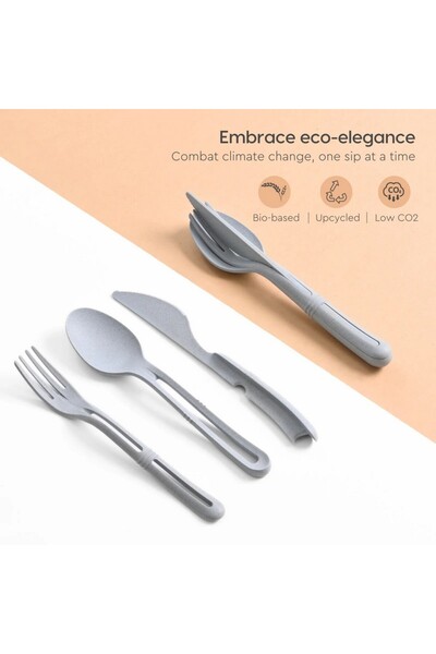 EHA Earth Friendly 3-in-1 Travel Cutlery | Made with Rice Husk | Microwave Sa...