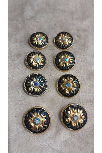 ILCARE Gold Plated Metal Button with Mineli Stone 28 Size 16 mm 8 Pieces