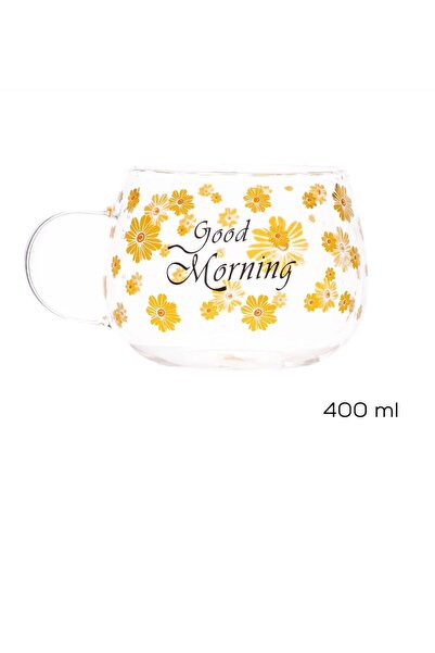 Butik Center Isıya Dayanıklı Borosilikat Cam Kupa 400 ml Good Morning Papatya...