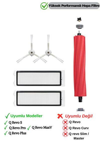 Ozemtek Roborock QRevo MaxV / QRevo Pro / QRevo S Uyumlu Fırça Hepa Filtre Ye...