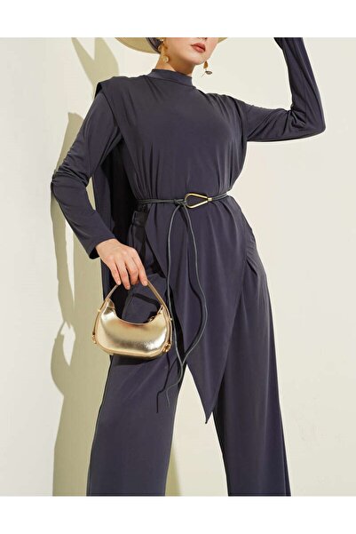 Burcia Asymmetrical Segmented Belted Sandy Double Set